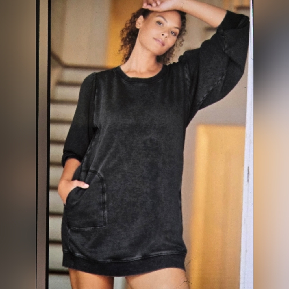 Daily Practice Black Long Sleeve Velour/Velvet Tunic Dress Size XS